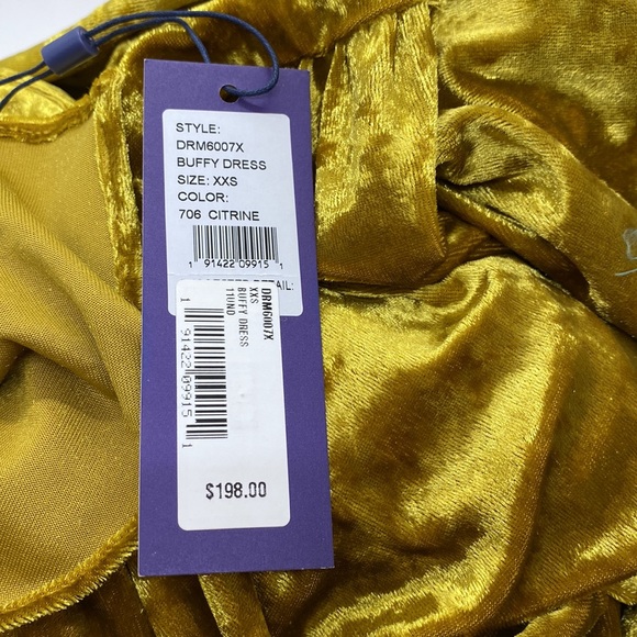 NWT Rebecca Minkoff COLD SHOULDER VELVET MIDI DRESS Citrine Size XXS Loose Fit - Picture 3 of 3